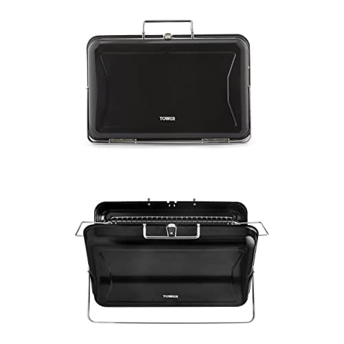 Image of Tower Stealth Portable Charcoal Briefcase BBQ with Carry Handle, Compact Design, Black, T978516BLK