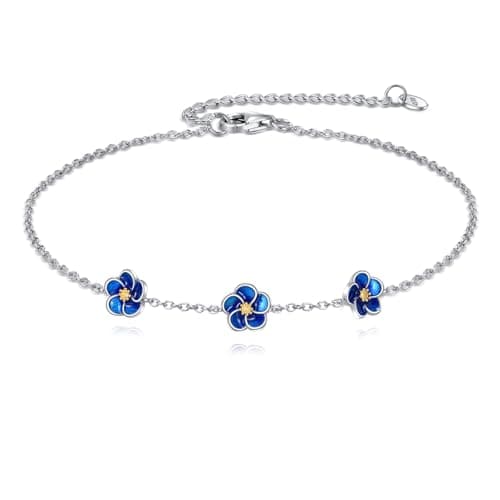 Image of ONEFINITY Forget Me Not Bracelet 925 Sterling Silver Blue Flower Bracelet Jewellery Gift For Women