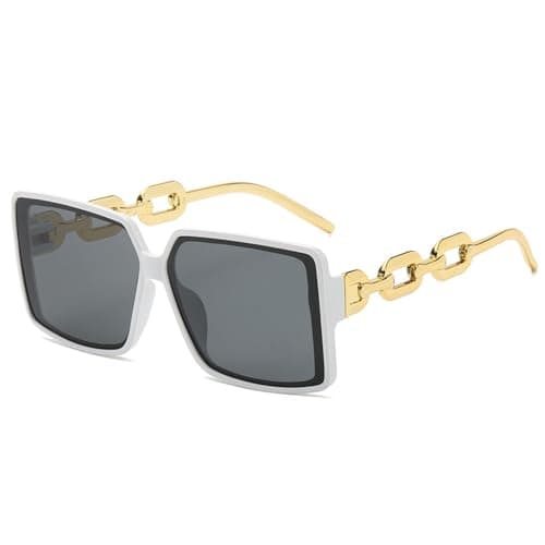 Image of KTUCN Fashion Large Frame Retro Personality Chain Lens Leg Design Sunglasses Street Photo Eyeglasses Female,gold white black,142mm