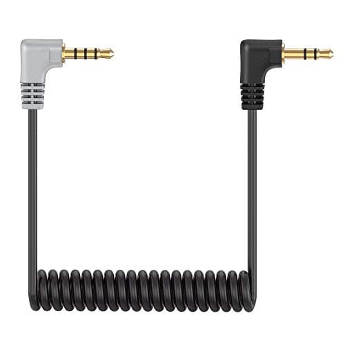 Image of Ancable 3.5mm TRS to TRRS Microphone Cable Compatible with Rode SC7, 3.5mm Male Coiled Right Angle Mic Cord Connect Smartphone, Tablets, VideoMic, VideoMicro, and More External Microphone Black