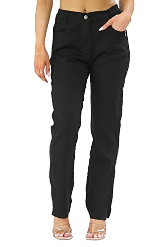 Image of MYT Womens Side Elastic Waist Jeans Ladies Straight Leg Regular Fit Denim Pants Waist Size Black 12