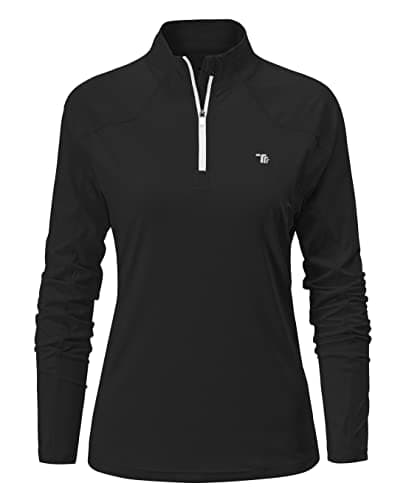 Image of YSENTO Women's Long Sleeve Running Sports Tops Lightweight Gym Walking Zip Up Golf Polo T-Shirt(Black,M)