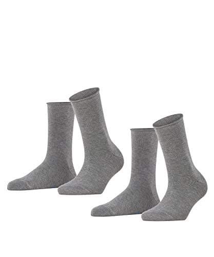 Image of FALKE Women's Happy Double Pack W So Cotton Plain 2 Pairs Socks, Grey Light Melange 3390, 2.5-5