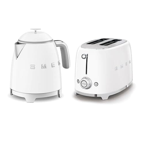 Image of Smeg 50’s Style Retro Range Breakfast Set, 0.8L 1400W Mini Kettle and Multi-Functional Control 2-Slice 950W Toaster, White, KLF05WHUK/ TSF01WHUK