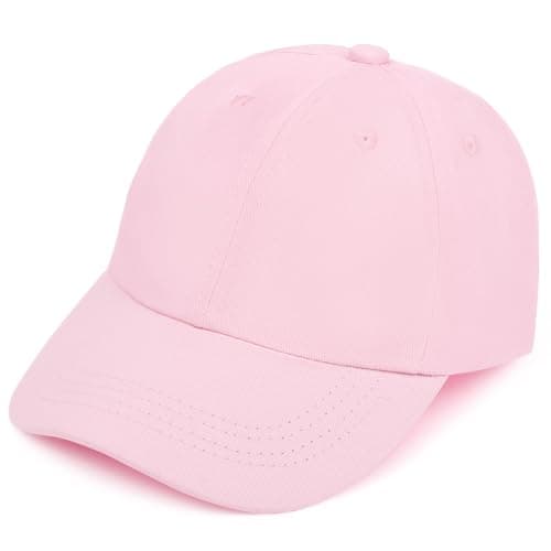 Image of BSBUY Baseball Cap Kids Classic Plain Baseball Hats, Polo Style Baseball Sun-Hat Unisex, Adjustable Sports Casual Cap Breathable Summer Sun Visor Hat Dad Hat for Outdoor Golf Tennis(Pink)