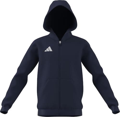 Image of adidas Unisex Kids Entrada26 Full Zip Hoodie Kids Sweatshirt, team navy blue 2/white, 5-6 Years