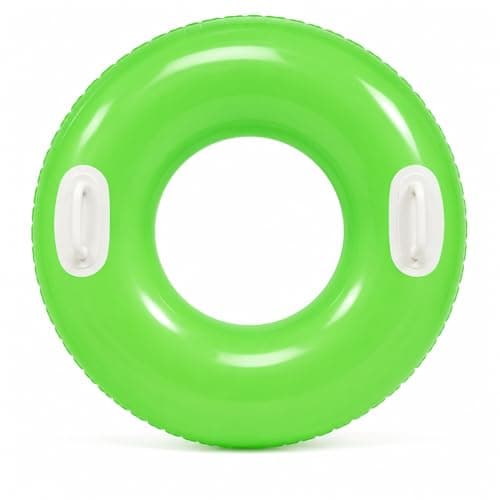 Image of Inflatable Swim Ring with Handles 76cm Neon Kids Pool Float – High Gloss Swimming Tube for Beach, Pool & Holiday Fun (Green)