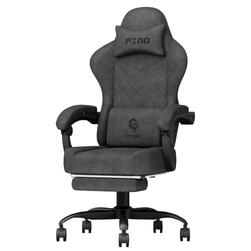 Image of PZDO Gaming Chair, Gaming Chairs for Adults, Ergonomic Computer Chair with Footrest, Reclining Pc Gamer Chairs with Headrest and Lumbar Support, Technical Fabric, Black, 350LBS
