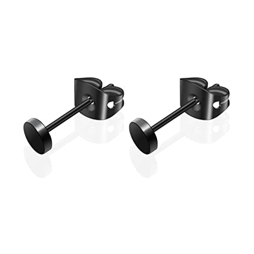 Image of Artskin Titanium Flat Dot Stud Earrings for Women Men Girls Hypoallergenic Nickel Free Earrings 6mm Black Round Disc Earrings for Sensitive Ears (6mm, Black)