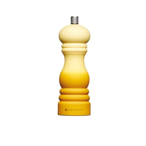 Image of MasterClass Pepper Mill or Salt Grinder with Interchangeable Cap, Plastic, Mustard Yellow Ombré, 17 cm
