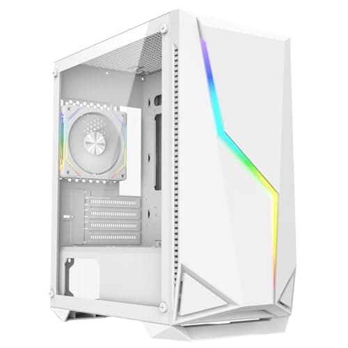 Image of CiT Volt White Micro-ATX PC Computer Case With ARGB LED Strip & Tempered Glass Side Panel With Motherboard Compatibility & 1 x 120mm ARGB PWM & 1 x 120mm White PWM Fans Included