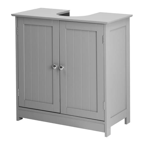Image of Bonnlo Under Sink Bathroom Cabinet, Freestanding Basin Storage Unit with 2 Doors, Pedestal Under Sink Storage with Shelf, 60×30×60cm Modern Bathroom Organiser (Grey)