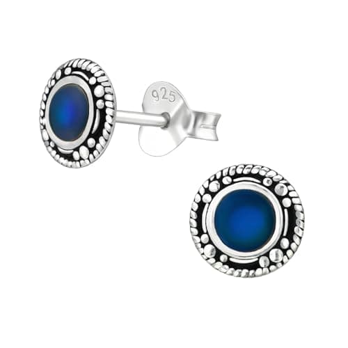 Image of Vintage Style Round Colour-Changing Mood Stud Earrings - 8mm Sterling Silver Boxed