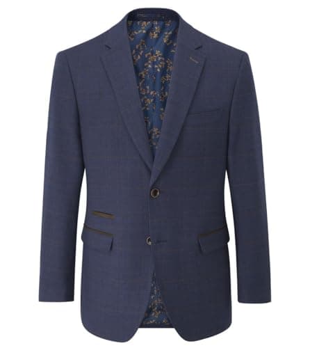 Image of Skopes Guildford Suit Tailored Fit Jacket for Men in Navy Blue Check, 54L