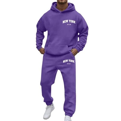 Image of Mens Full Tracksuit Set Long Sleeve Zip Up Hoodie Jacket Sweatshirt and Casual Fleece Sweatpants Joggers Sport Lounge Wear Running Jacket and Joggers Holiday Clothing (Full Tracksuit Set Mens,L)