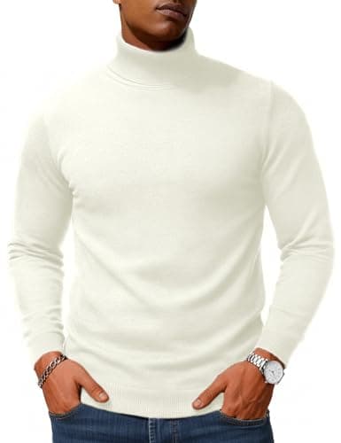 Image of TACVASEN Mens Jumper Turtleneck Knitted Sweaters Casual Roll Neck Jumper Lightweight Thermal Business Work Pullover White,2XL