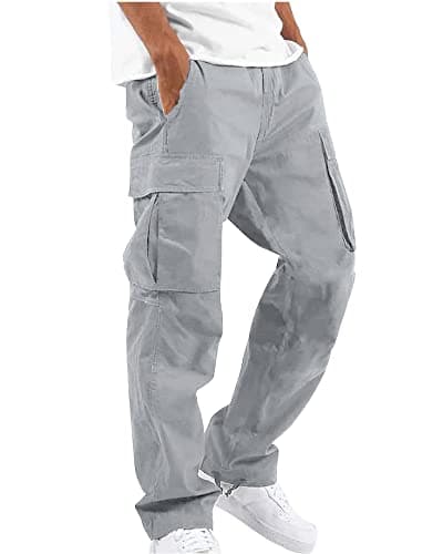 Image of YAOHUOLE Men's Trousers Casual Cargo Pants Fashion Cargo Trousers Regular Fit Pants Elastic Waist Gray 2XL