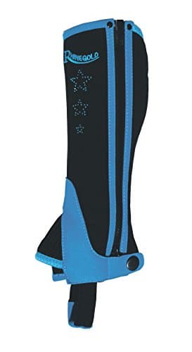 Image of Rhinegold CHILDREN’S HALF CHAPS, Blue, Size L – Synthetic Horse Riding Gaiters with Elasticated Fit, Durable Zip & Sparkly Star Design – Pony & Equestrian Wear