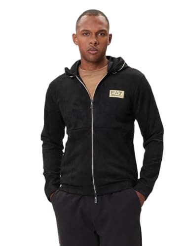 Image of EA7 Emporio Armani Men's Sweatshirt Gold Label with Zip and Suede Effect Fabric 7M000675AF16718 8033996460116 - XXL, Black, M