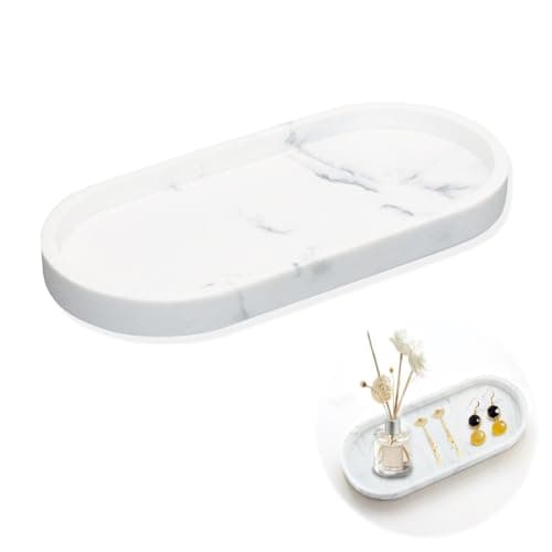 Image of Marble Tray Bathroom Vanity Tray Bathtub Dish Decorative Silicone Kitchen Holder Water Resistant Small Organizer Plate for Vanity Soap Shampoo Candles Towel Plant Jewelry Ring Desk Home Decor