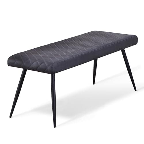 Image of AINPECCA Faux Leather Padded Dining Bench, Vintage Cushioned Long Bench Lounge for Kitchen & Hallway, Dinner Stool with Metal Legs (Dark Grey, 130cm Length)