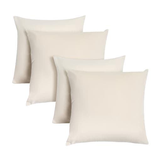 Image of OHS Cream Cushion Covers 45 x 45 Set of 4, Super Soft Matte Velvet Cushion Covers Decorative Square Throw Pillow Cover with Invisible Zipper Home Decoration for Sofa Bedroom Living Room