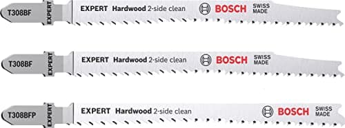Image of Bosch 3x Expert ‘Hardwood 2-Side Clean‘ Jigsaw Blade Set (for Plastic coated boards, Multiplex board, T308BF + T308BFP, Length 117 mm, Professional accessories Jigsaw)