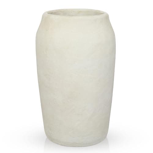 Image of Arborus 12" Tall Rustic Vase for Flowers 30cm Cement Vase 4.9" Opening Large White Vases Vintage Farmhouse Vases for Pampas Grass Dry Plants Living Room Table Entryway Bathroom Shelf Mantel Home Decor