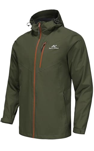 Image of NORDIC OUTLAND Mens Lightweight Hooded Waterproof Rain Jacket Breathable Raincoat Shell for Outdoor Mountain Hiking (UK, Alpha, M, Regular, Regular, Army Green)