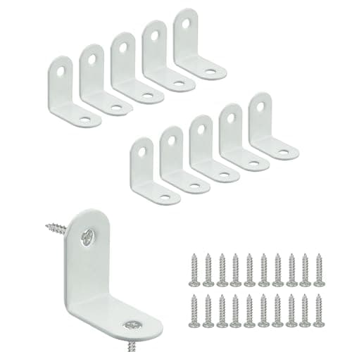 Image of Mooche 10Pcs Angle Brackets White, 90 Degree Bracket L Shaped Bracket, 32X32MM (2 Holes) Right Angle Bracke with Screws, Metal Corner Brackets for Wood Furniture Fixation