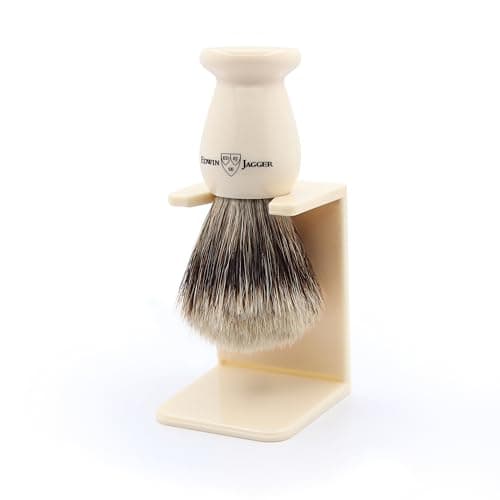 Image of Edwin Jagger 1EJ947SDS Classic Best Badger Hair Exfoliating Shaving Brush with Stand for Shaving Cream or Shaving Soap for Men and Women (Imitation Ivory)