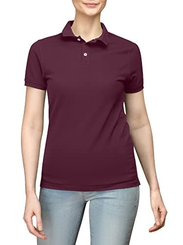 Image of Love My Fashions Women’s Polo Shirt – Knitted Collar and Cuffed Short Sleeves, Casual & Plain T-Shirt for Ladies Burgundy