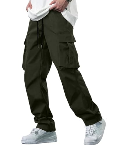 Image of YAOBAOLE Elastic Waist Cargo Trousers Casual Mens Trousers Loose Fit Cargo Pants Army Green 3XL