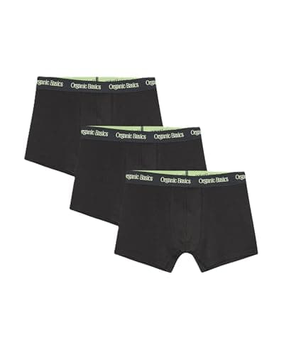 Image of Organic Basics Men's Core Organic Cotton Boxer Trunk Underwear 3-Pack, Black/Spring Green, M