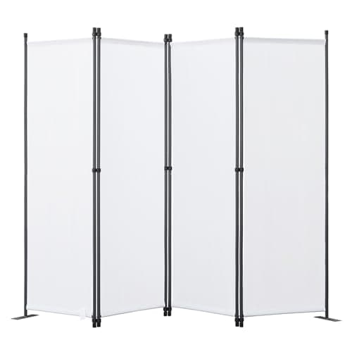 Image of Angel Living Foldable Room Divider 4 Panels Freestanding Screen Wall Room Divider Partition for Offices, Balcony, Bedroom, Outdoor Garden 224 x 165cm White