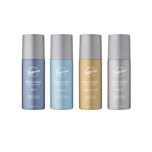 Image of Designer Fragrances 4 Pack Assorted Bundle Men's Body Spray Deodorant Cans - Azul - Lite Blu - One Billion - Ventus - Instant Freshness on The Go - Long Lasting Smell - Great Male Gift Sets - 150ml