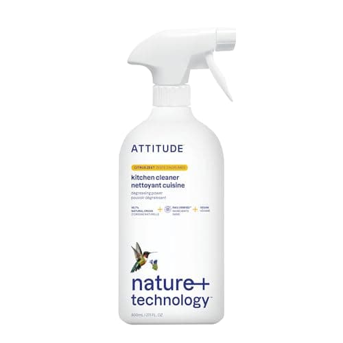 Image of ATTITUDE Kitchen Cleaner Spray, EWG Verified, Powerful Degreaser, Cuts Grease & Grime, Plant-Based & Vegan, Citrus Zest Scent, 800 mL
