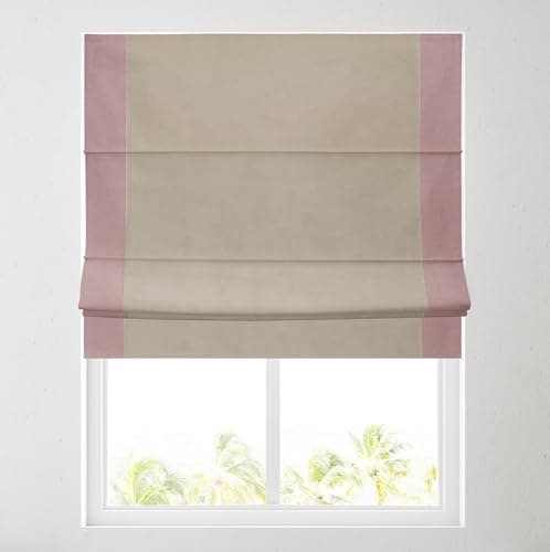 Image of Soft Textured Ara Bordered Roman Blinds - Durable Fittings Easy Fit (Natural/Blush 183cm)