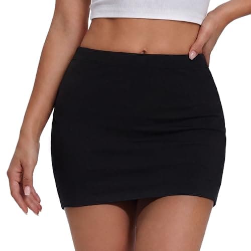 Image of viiotu Black Mini Skirt Women, Stretchy Pencil Skirt Elastic Waist, Black Skort with Lining Anti-Exposure, Sexy Casual Daily Wear (UK, Alpha, M, Regular, Regular, Black)