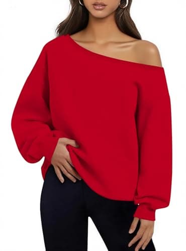 Image of INFITTY Off Shoulder Sweatshirts for Women Spring Long Sleeve Workout Tops Casual Sweatshirt Oversized Pullover 2026 Red