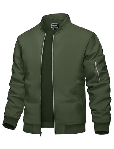 Image of TACVASEN Men's Lightweight Jacket Bomber Jackets Smart Casual Windbreaker Water Resistant Sportwear Hiking Coat Army Green M