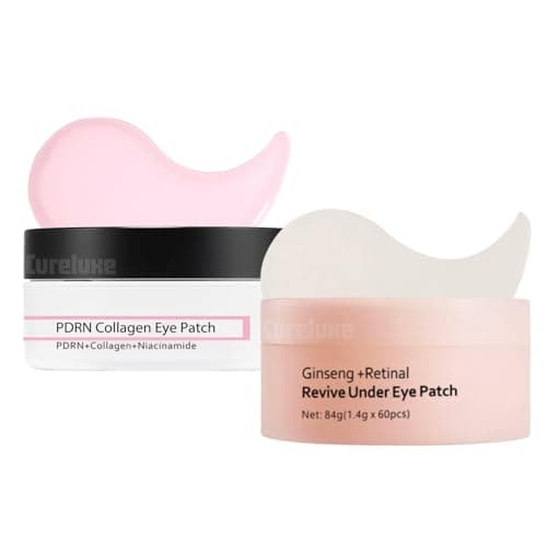 Image of 2pcs Ginseng + Retinal Under Eye Patches for Puffy Eyes & Pink Peptide PDRN & Collagen Eye Patches - Revive Under Eye Masks Skincare - Under Eye Gel Patches for Dark Circles, Wrinkles, Fine Lines