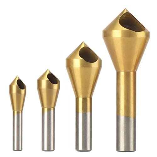 Image of Hotiko 4pcs Countersink Chamfer Hole Drill Bit for Metal Wood Aluminum Iron Plastic Plate-90 Degree Titanium HSS 4241