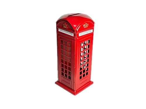 Image of LILAJ Medium Classic Red Telephone Booth Money Box – Metal Piggy Bank Home Decoration, Souvenir, Keepsake British Collectible Travel Memento Thoughtful Gift, Iconic London Landmark Safe with Coin Slot