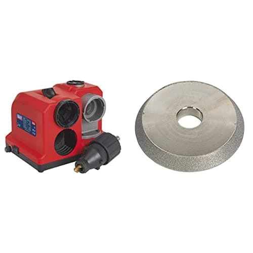 Image of Sealey SMS2008 Drill Bit Sharpener, Bench Mounting, 80W, 173mm x 235mm x 196mm, Red & SMS2008.10 Grinding Wheel for SMS2008, Silver