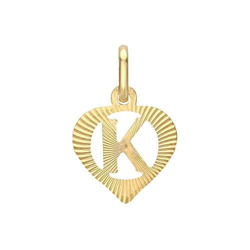 Image of CARISSIMA Women's 9ct Yellow Gold Diamond Cut 'K' Initial Heart Pendant - CHAIN NOT INCLUDED