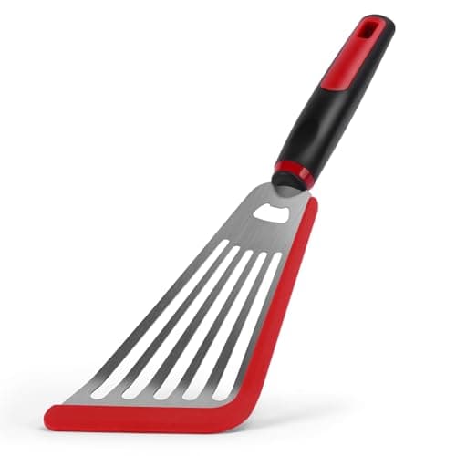 Image of SAVORLIVING Fish Spatula for Nonstick Cookware, Heat Resistant Silicone Edge Slotted Turner, Flexible and Thin Stainless Steel Cooking Flipper for Eggs, Pancakes, Steak