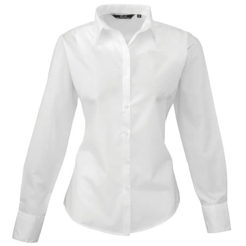 Image of Premier Fitness Women's Poplin Long Sleeve Blouse Regular Fit Long Sleeve Blouse, White (White), 8 (Manufacturer Size:8)