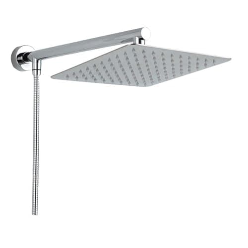 Image of Rozin 8 inch Shower Head Set with Shower Hose Shower Arm, Square Ultra Thin Stainless Steel Chrome Shower Head Wall Mounted Shower Tap