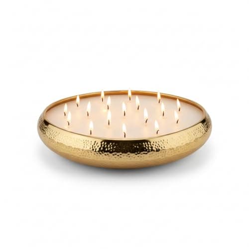 Image of Aeolian 17 Wick Vanilla Scented Candle in Hammered Champagne Bowl (43cm) - Luxurious Soy Wax Table Centrepiece, Perfect Home Decoration Gift, Elegant Interiors by Rowen Homes (Gold)